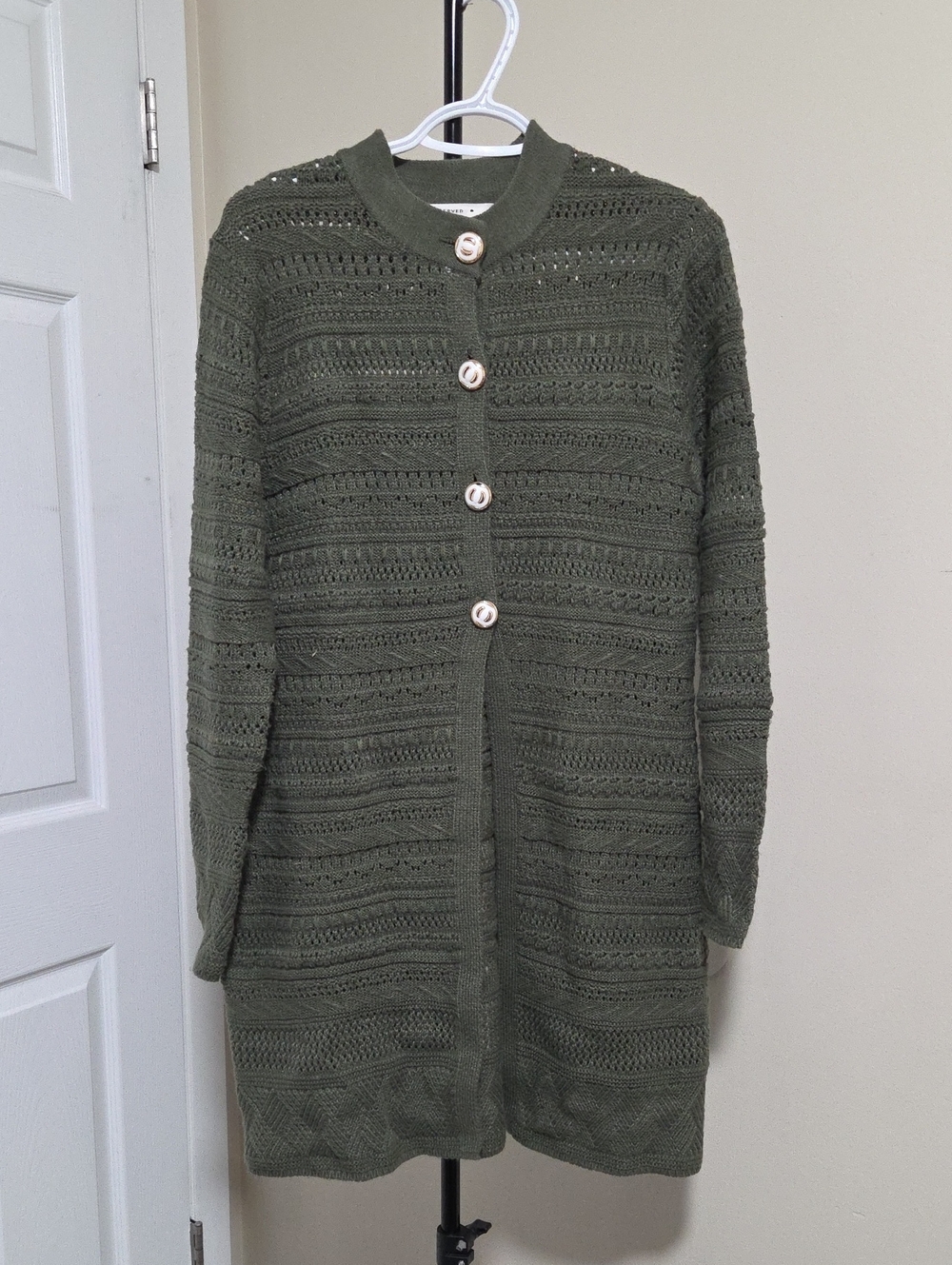 Reserved Olive Knit Button-Front Cardigan